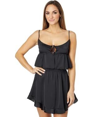 Free People Women's Black 2 Piece Silky Slip Set Cami Skirt